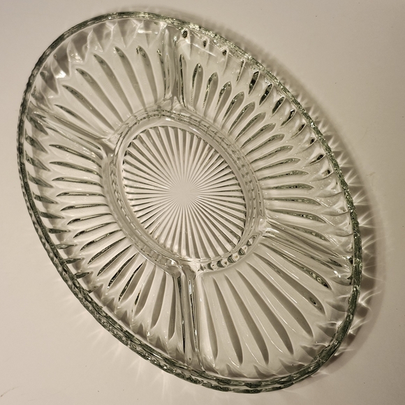 MCM Other - Vintage Clear Pressed Glass MCM Oval 13x9 5-part Divided Dish Starburst Pattern